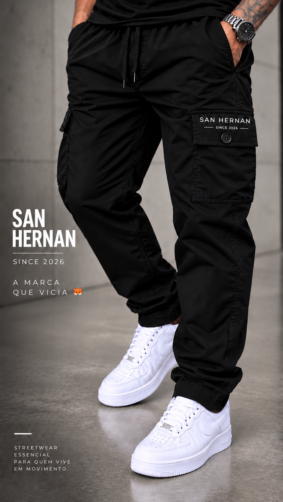 CALÇA CARGO PRETO SAN HERNAN